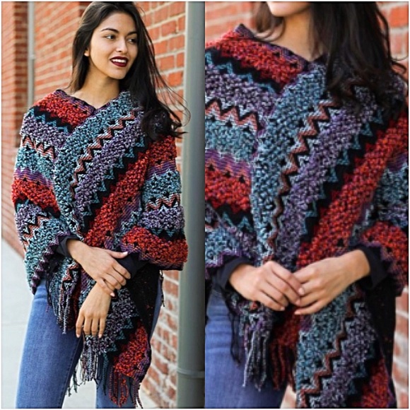 Soft Knit Bohemian Sweater Poncho O/S - Picture 6 of 6